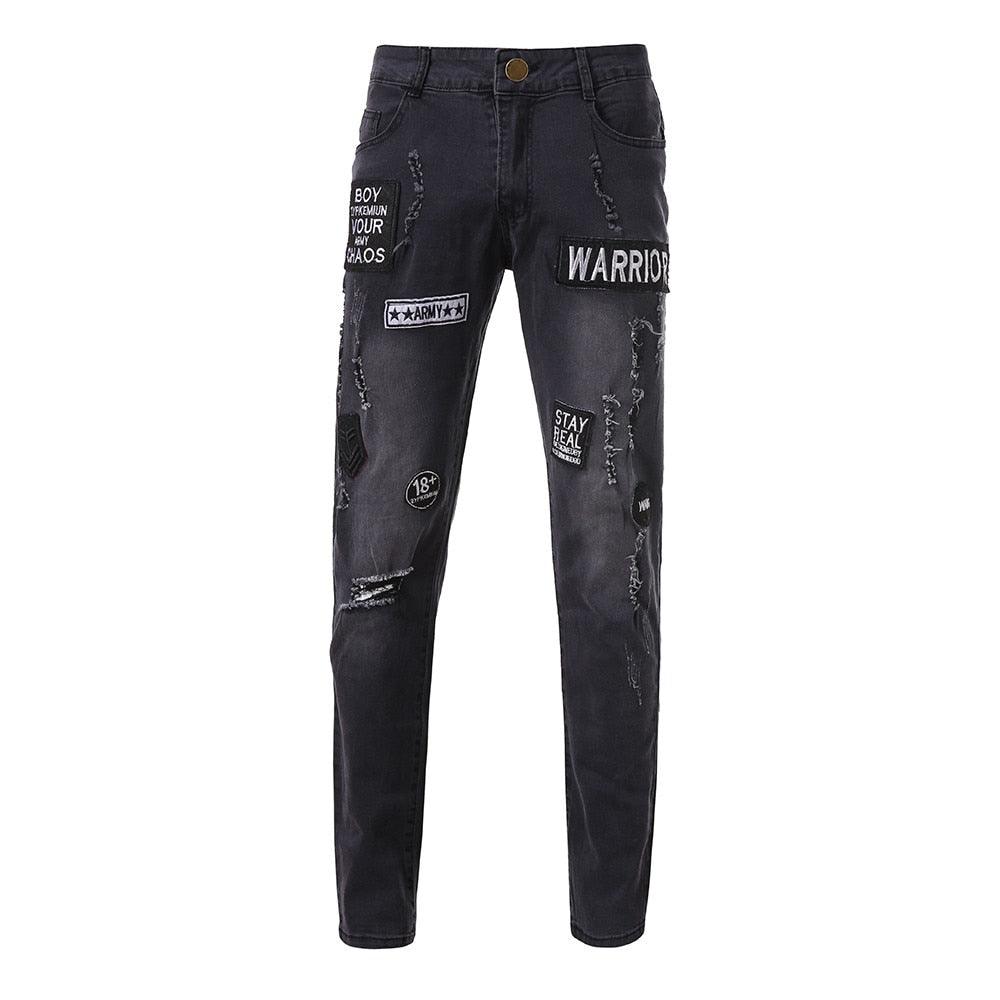 Men's Stretch Distressed Ripped Slim Fit Pocket Jeans Trousers (3U9)
