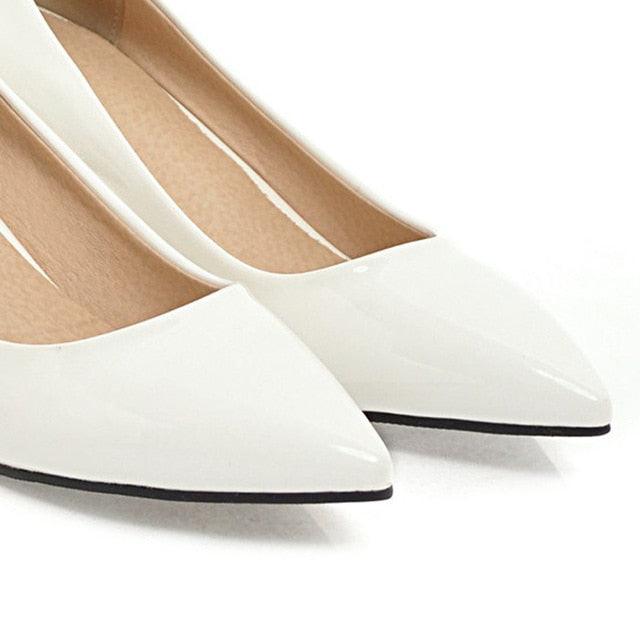 Trending Women Pumps Pointed Toe Thick Heels Shoes - Spring Low Heels - Slip On Casual (D37)(SH3)(WO3)(SH1)