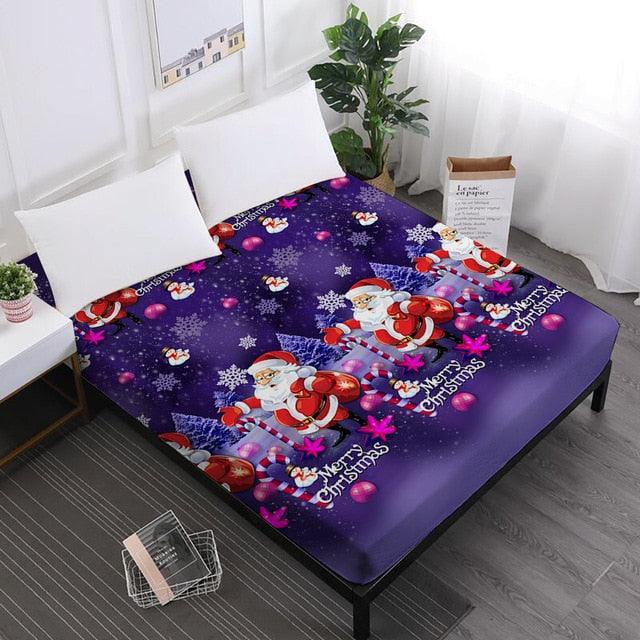 Merry Christmas Bed Sheets Red Santa Claus Cartoon Fitted Sheet Festival - Elastic Band (5BM)(B&6)