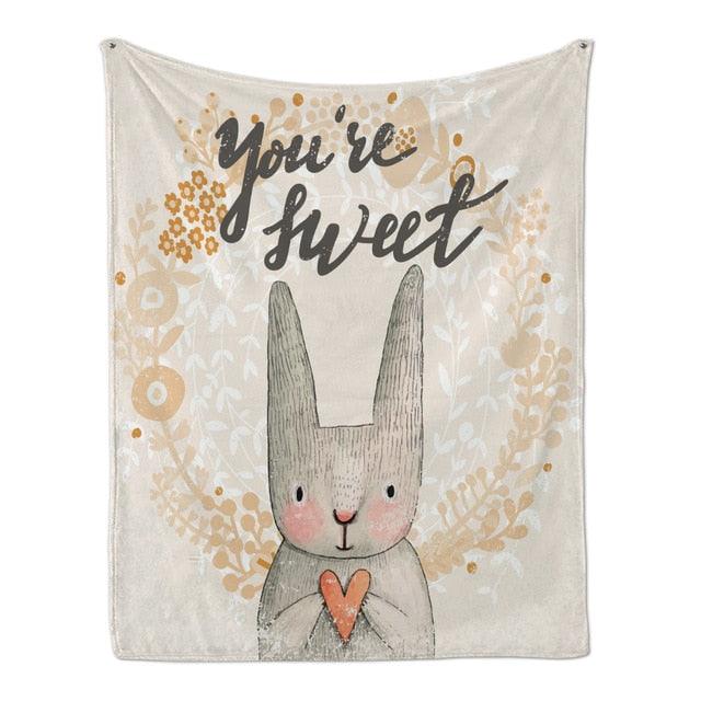 Cute Rabbit Printing Flannel Blanket for Kindergarten Cartoon Animal Throw Blankets On Bed Sofa Bedding (4BM)(F63)