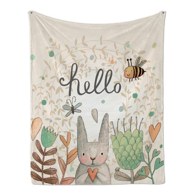 Cute Rabbit Printing Flannel Blanket for Kindergarten Cartoon Animal Throw Blankets On Bed Sofa Bedding (4BM)(F63)