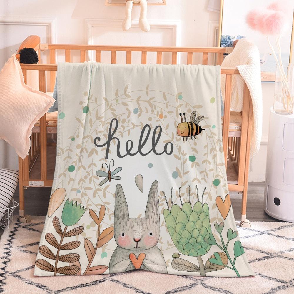 Cute Rabbit Printing Flannel Blanket for Kindergarten Cartoon Animal Throw Blankets On Bed Sofa Bedding (4BM)(F63)