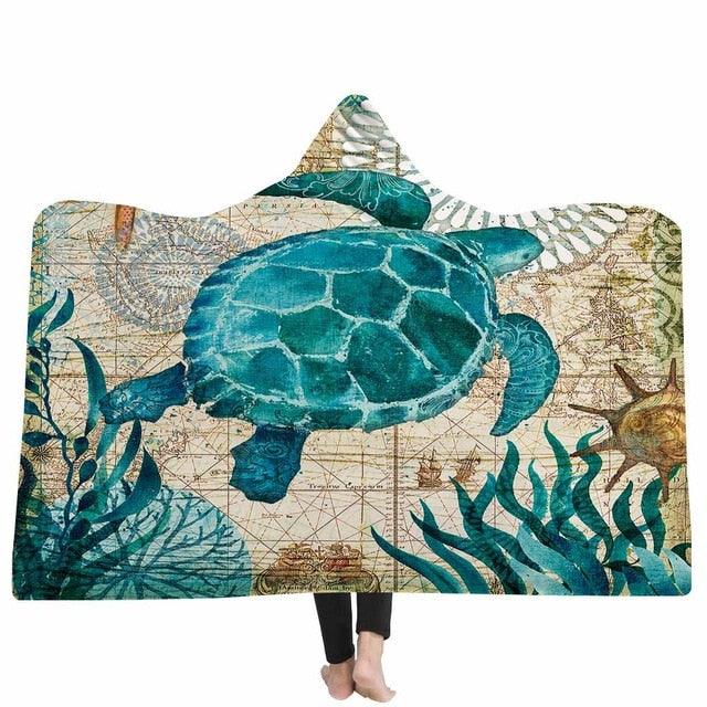 Turtles Hooded Blankets Sherpa Blanket - Soft Plush Wrap Throw Blanket Sofa Home Textile (4BM)(F63)