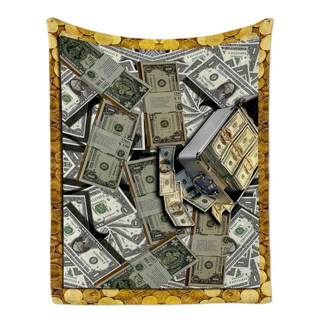 US Dollar Banknote Soft Flannel Summer Blanket Comfort Throw Blankets (D63)(4BM)