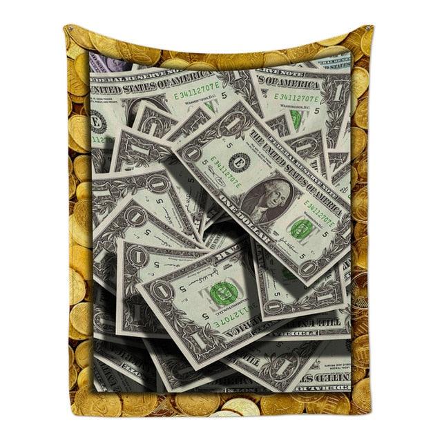US Dollar Banknote Soft Flannel Summer Blanket Comfort Throw Blankets (D63)(4BM)