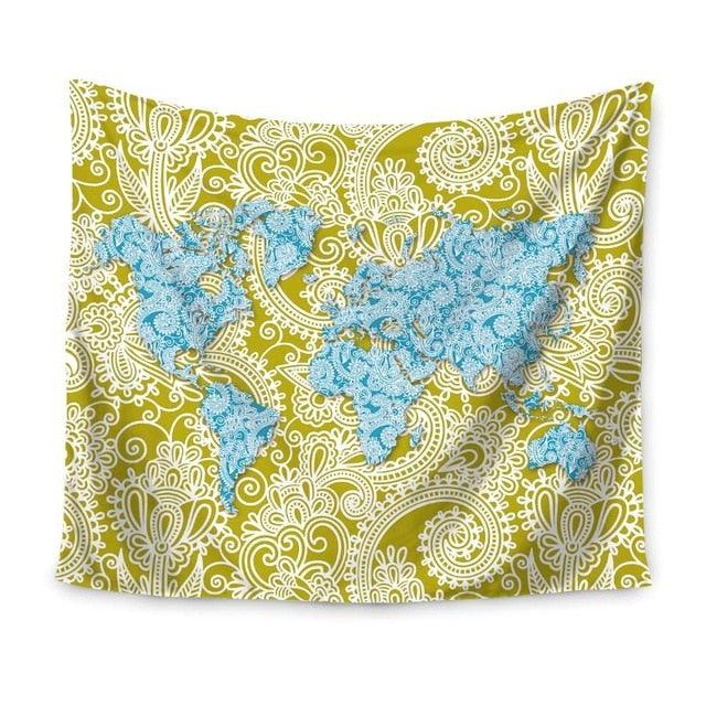 World Map Indian Tapestry Hippie Wall Hanging Tapestries Boho Bedspread Beach Towel Yoga Mat Blanket (4BM)(F63)