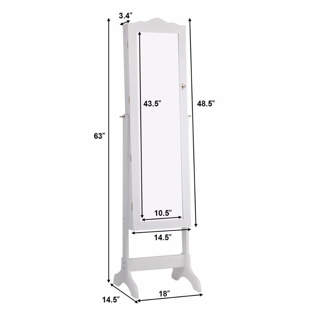 Mirrored Jewelry Cabinet Armoire Storage Organizer w/Drawer & Led Lights Brown/White (1FW1)(1U67)