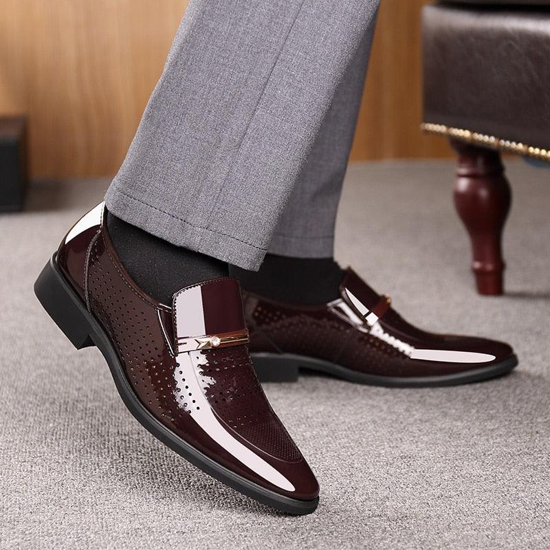 Summer Men's Dress Shoes - Formal Black Brown PU Leather Shoes Slip on (D14)(MSF3)