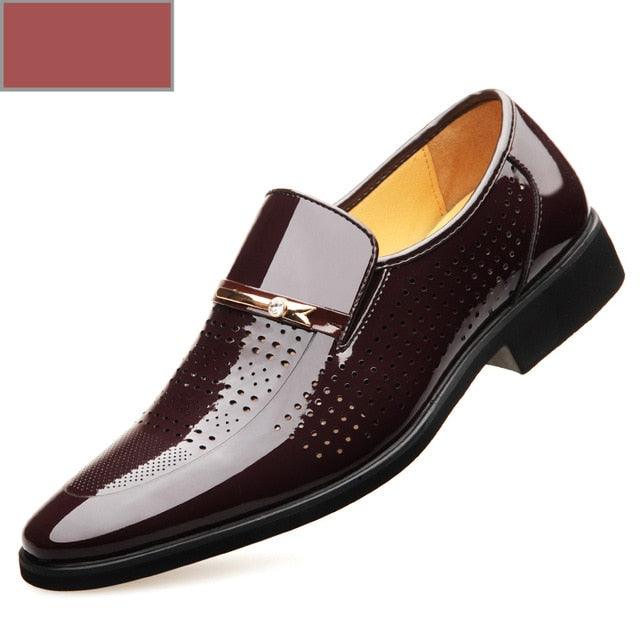 Summer Men's Dress Shoes - Formal Black Brown PU Leather Shoes Slip on (D14)(MSF3)