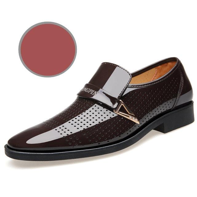 Summer Men's Dress Shoes - Formal Black Brown PU Leather Shoes Slip on (D14)(MSF3)