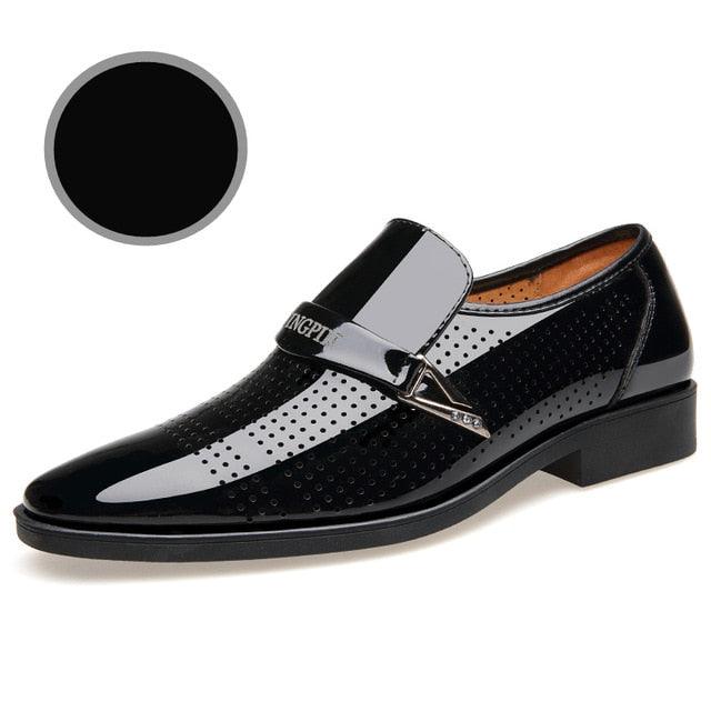 Summer Men's Dress Shoes - Formal Black Brown PU Leather Shoes Slip on (D14)(MSF3)