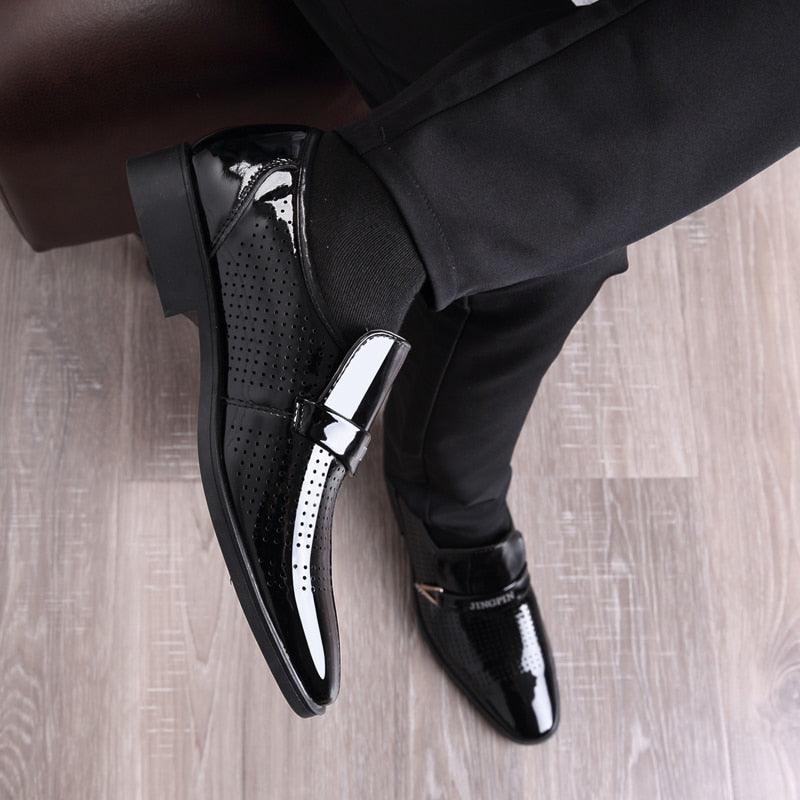 Summer Men's Dress Shoes - Formal Black Brown PU Leather Shoes Slip on (D14)(MSF3)