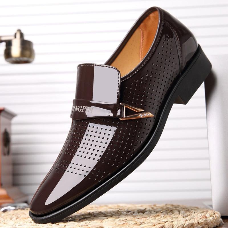 Summer Men's Dress Shoes - Formal Black Brown PU Leather Shoes Slip on (D14)(MSF3)
