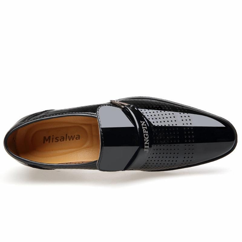 Summer Men's Dress Shoes - Formal Black Brown PU Leather Shoes Slip on (D14)(MSF3)