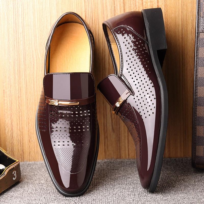 Summer Men's Dress Shoes - Formal Black Brown PU Leather Shoes Slip on (D14)(MSF3)