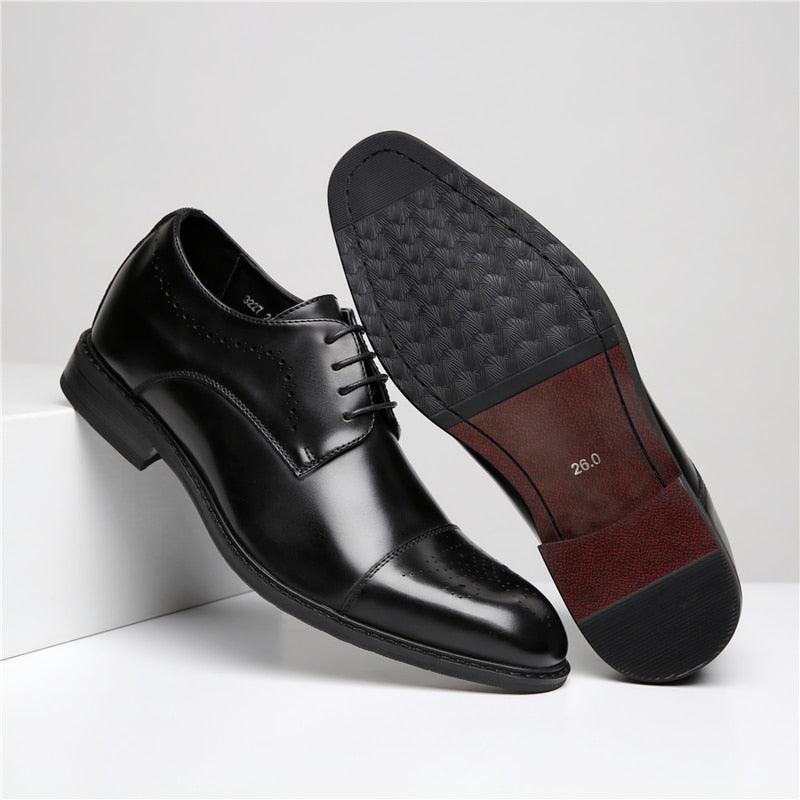 5CM Height Increase Men's Brogue Leather Dress Shoes - Classic Brown Black Square Toe Derby Formal Shoes (MSF2)(MSF1)(F14)