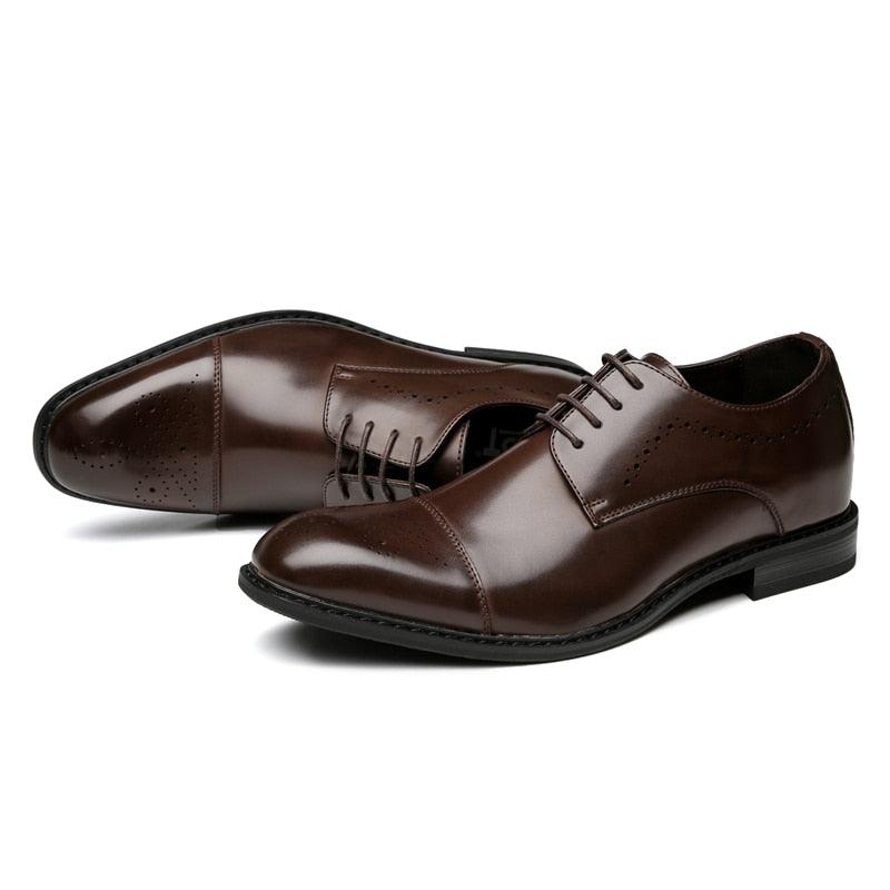 5CM Height Increase Men's Brogue Leather Dress Shoes - Classic Brown Black Square Toe Derby Formal Shoes (MSF2)(MSF1)(F14)