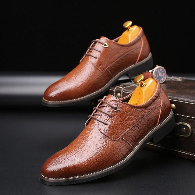 Men's Formal Italian Style Oxford Shoes -Leather Crocodile Pattern (MSF2)(F14)