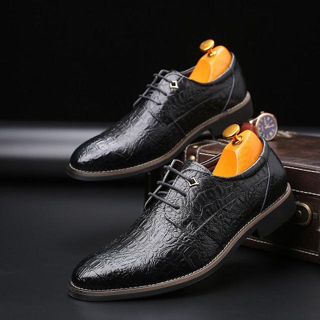 Men's Formal Italian Style Oxford Shoes -Leather Crocodile Pattern (MSF2)(F14)