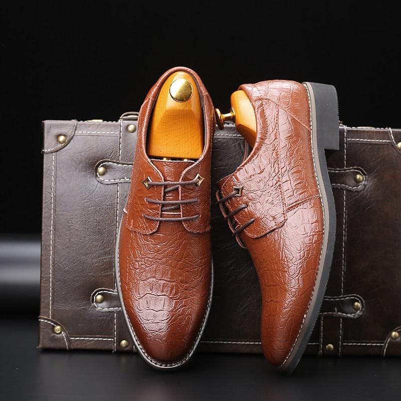 Men's Formal Italian Style Oxford Shoes -Leather Crocodile Pattern (MSF2)(F14)