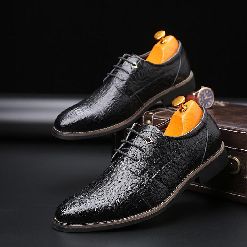 Men's Formal Italian Style Oxford Shoes -Leather Crocodile Pattern (MSF2)(F14)