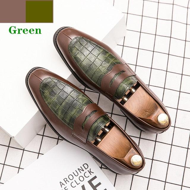 British Italian Men Leather Dress Shoes - Slip-on Purple Green Plus Size 38-48 Gentleman Footwear (MSF3)