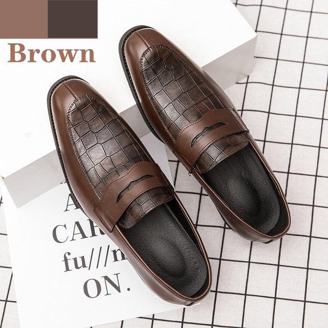 British Italian Men Leather Dress Shoes - Slip-on Purple Green Plus Size 38-48 Gentleman Footwear (MSF3)