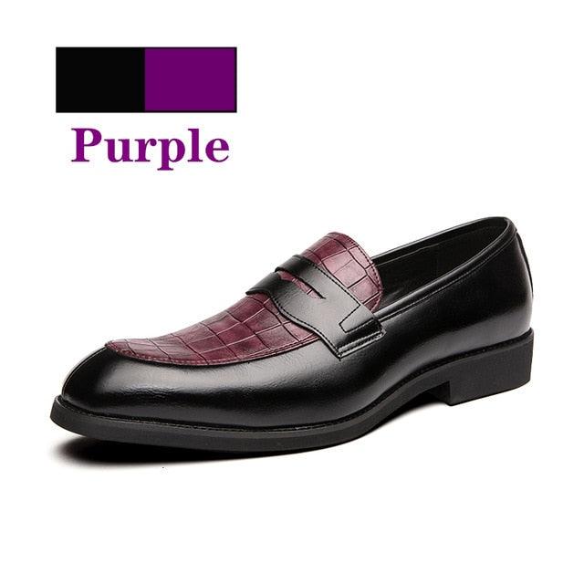 British Italian Men Leather Dress Shoes - Slip-on Purple Green Plus Size 38-48 Gentleman Footwear (MSF3)