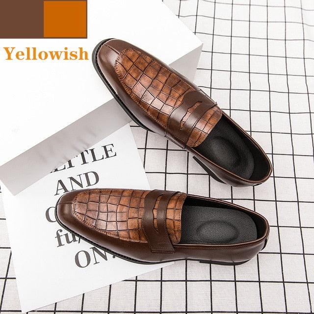 British Italian Men Leather Dress Shoes - Slip-on Purple Green Plus Size 38-48 Gentleman Footwear (MSF3)