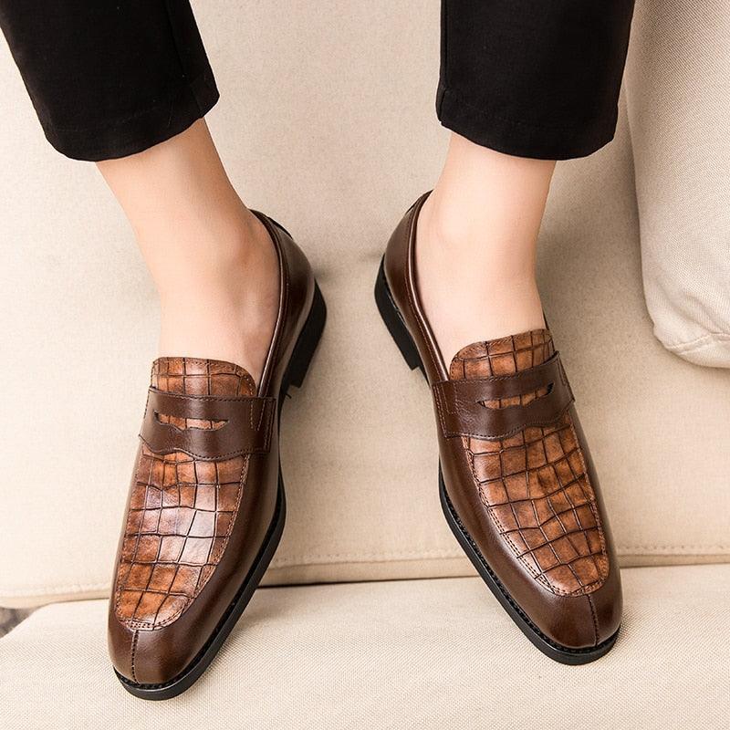 British Italian Men Leather Dress Shoes - Slip-on Purple Green Plus Size 38-48 Gentleman Footwear (MSF3)