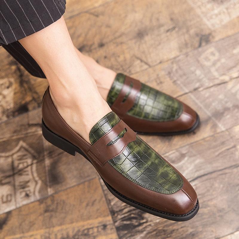 British Italian Men Leather Dress Shoes - Slip-on Purple Green Plus Size 38-48 Gentleman Footwear (MSF3)