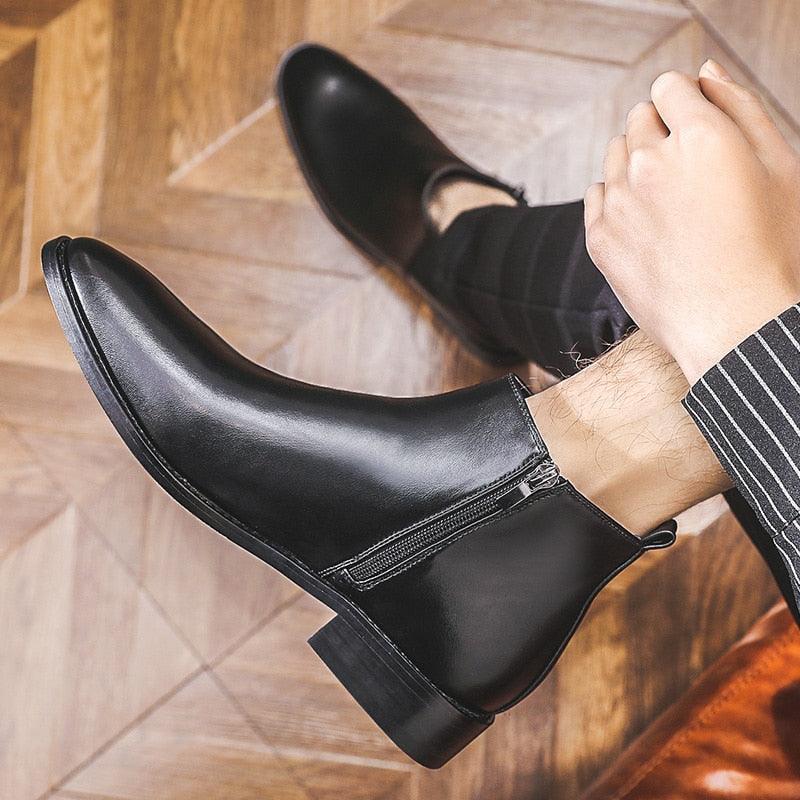 British Style Men's Formal Chelsea Boots - Zipper Modern Leather Dress Boots (MSB1)(MSF6)(MSB5)