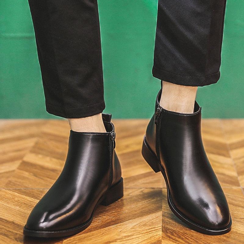 British Style Men's Formal Chelsea Boots - Zipper Modern Leather Dress Boots (MSB1)(MSF6)(MSB5)