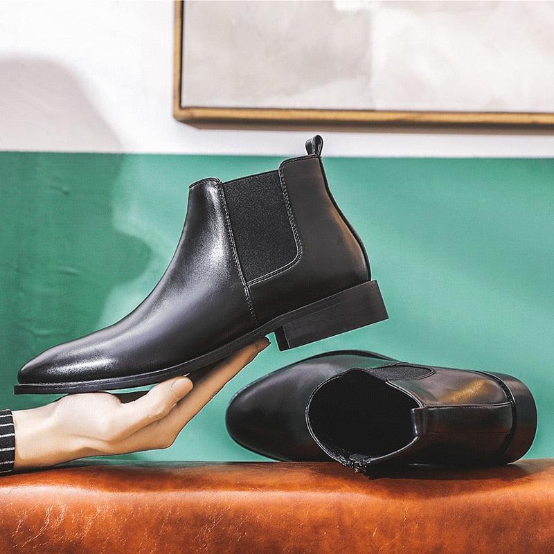 British Style Men's Formal Chelsea Boots - Zipper Modern Leather Dress Boots (MSB1)(MSF6)(MSB5)
