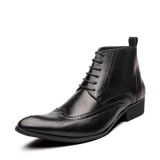 Brogue College Style Men Chelsea Boots - Lace up Versatile Leather Ankle Casual Short Boots (D13)(MSB2)(MSF1)(MSF6)(MSC4)(MSB5)(MSC1)