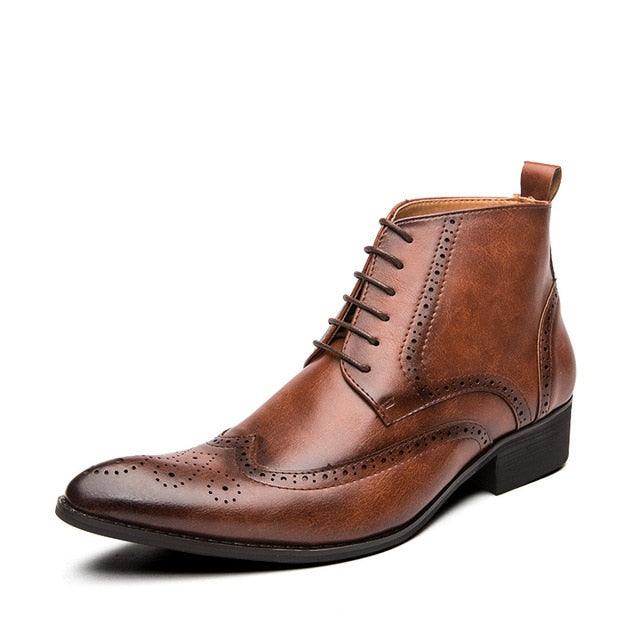 Brogue College Style Men Chelsea Boots - Lace up Versatile Leather Ankle Casual Short Boots (D13)(MSB2)(MSF1)(MSF6)(MSC4)(MSB5)(MSC1)