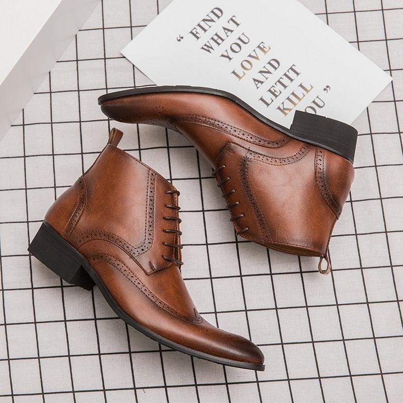 Brogue College Style Men Chelsea Boots - Lace up Versatile Leather Ankle Casual Short Boots (D13)(MSB2)(MSF1)(MSF6)(MSC4)(MSB5)(MSC1)