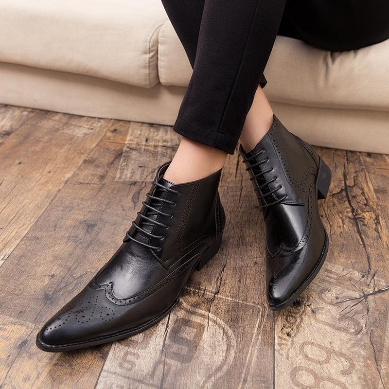 Brogue College Style Men Chelsea Boots - Lace up Versatile Leather Ankle Casual Short Boots (D13)(MSB2)(MSF1)(MSF6)(MSC4)(MSB5)(MSC1)