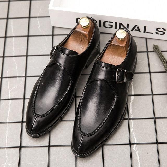 Great Buckle Strap Italian Dress Shoes - Men Brogue Style Leather Wedding Shoes (MSF5)(F14)