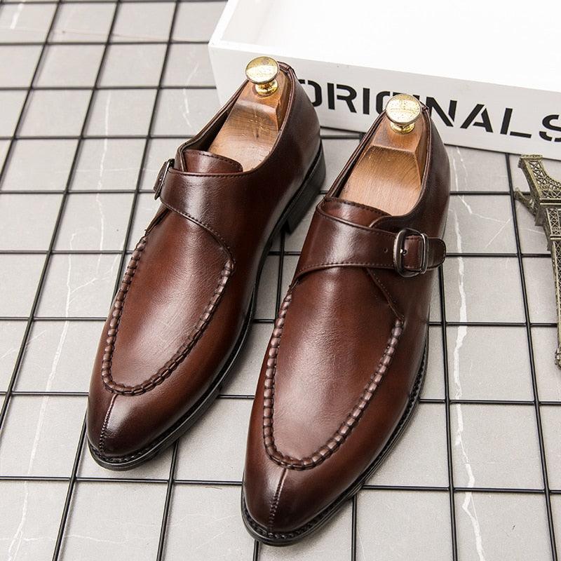 Great Buckle Strap Italian Dress Shoes - Men Brogue Style Leather Wedding Shoes (MSF5)(F14)