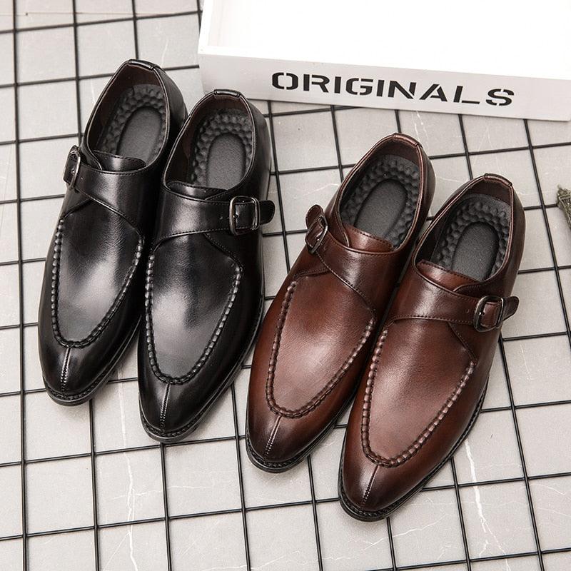 Great Buckle Strap Italian Dress Shoes - Men Brogue Style Leather Wedding Shoes (MSF5)(F14)