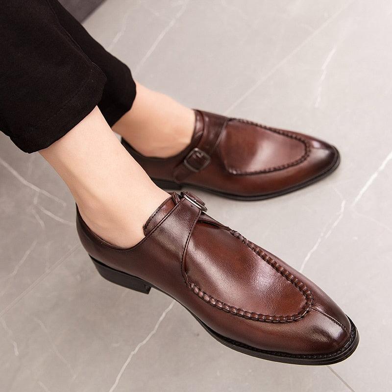 Great Buckle Strap Italian Dress Shoes - Men Brogue Style Leather Wedding Shoes (MSF5)(F14)