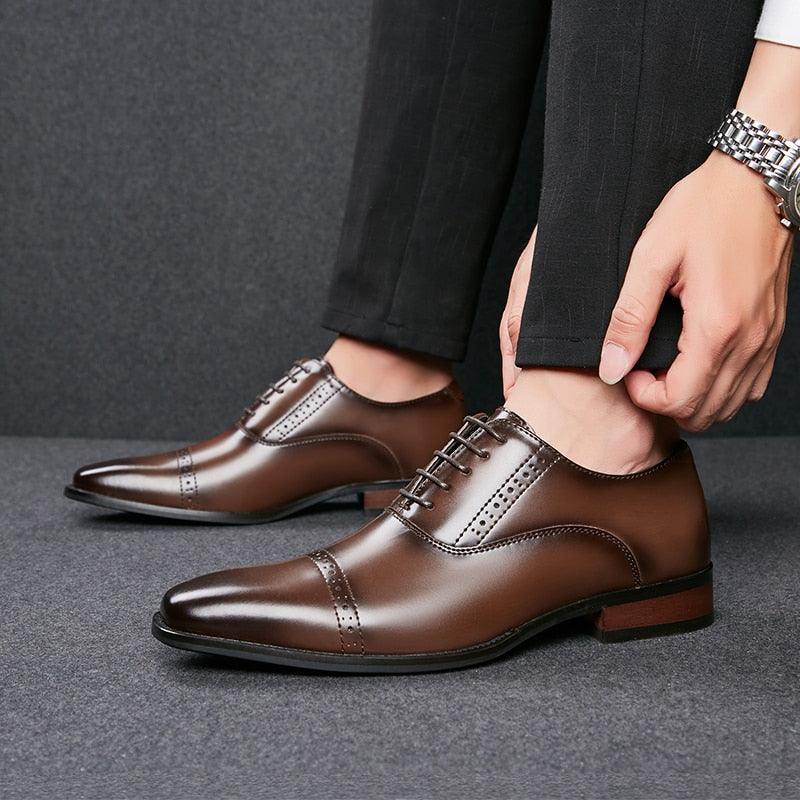 Carved Leather Business Shoes - Men's Formal Three Joint Gentleman's Suit Shoes - Luxury Pointy (MSF1)(MSF4)(F14)