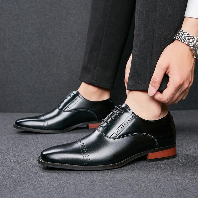 Carved Leather Business Shoes - Men's Formal Three Joint Gentleman's Suit Shoes - Luxury Pointy (MSF1)(MSF4)(F14)