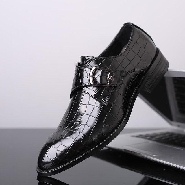 Crackle Pattern Men's Fashion Leather Shoes - Formal Shoes Side Buckle Oxfords (D14)(MSF5)