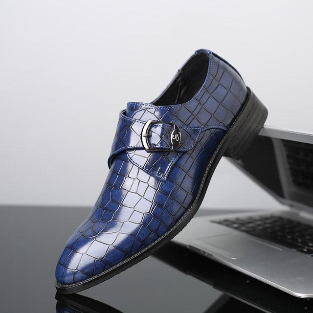 Crackle Pattern Men's Fashion Leather Shoes - Formal Shoes Side Buckle Oxfords (D14)(MSF5)