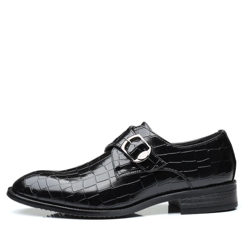 Crackle Pattern Men's Fashion Leather Shoes - Formal Shoes Side Buckle Oxfords (D14)(MSF5)