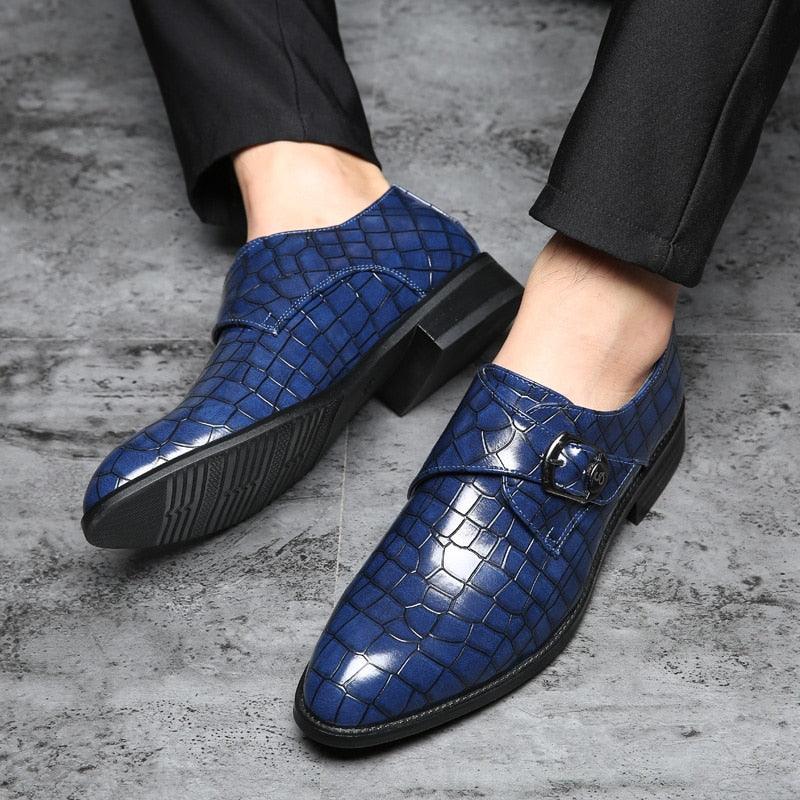 Crackle Pattern Men's Fashion Leather Shoes - Formal Shoes Side Buckle Oxfords (D14)(MSF5)