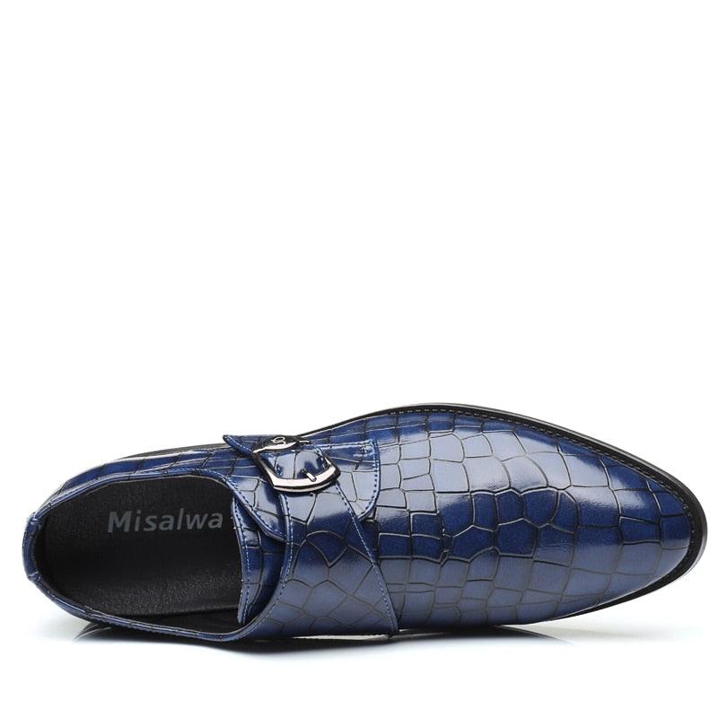 Crackle Pattern Men's Fashion Leather Shoes - Formal Shoes Side Buckle Oxfords (D14)(MSF5)