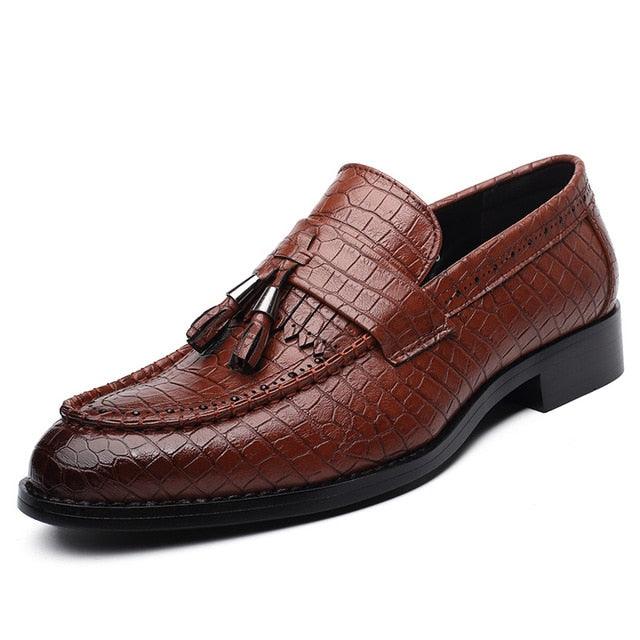 Fashion Men's Formal Shoes - Leather Flats Crocodile Pattern Shoes (D14)(MSF3)